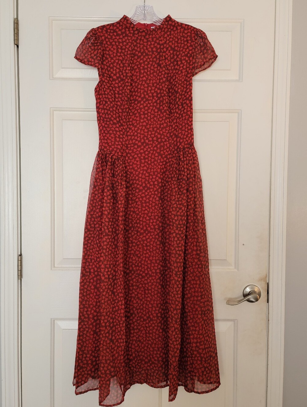 Red Cap Sleeve Maxi Floral Dress - Picture 5 of 10